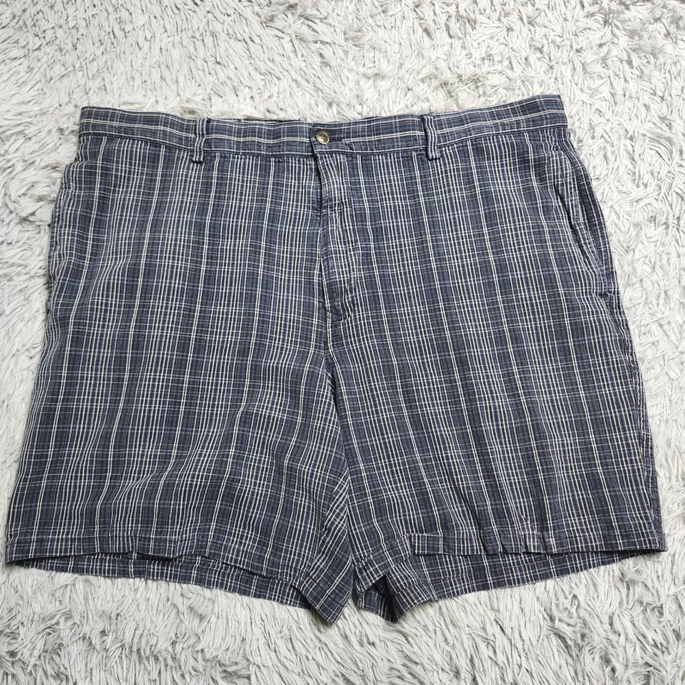 Tommy Bahama Silk Linen Shorts Mens 42 Blue Plaid Casual Flat Front Beach Tropic